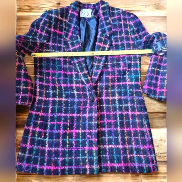 Vintage 90s Vibrant Checkered Multi-Coloured Lined Blazer Jacket - Picture 10 of 12